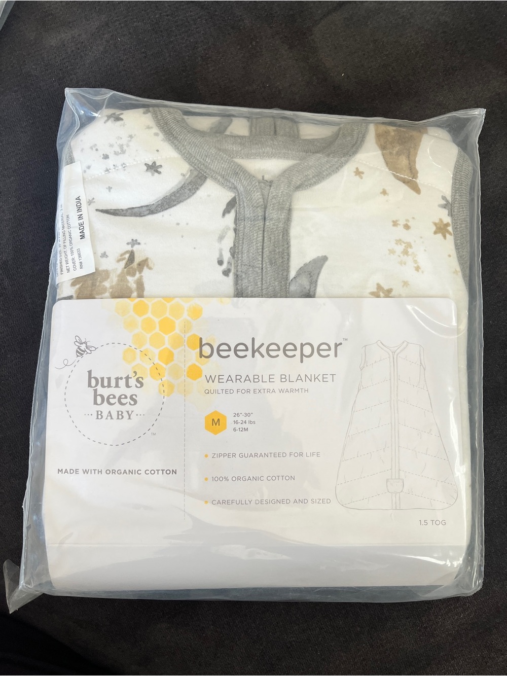 burt's bees baby White Wearable Blanket with Gray Trim 1.5 tog 6-12mo